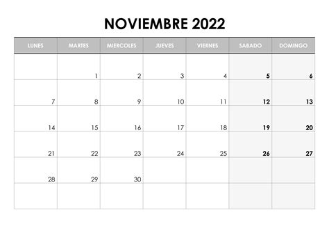 Calendario Noviembre 2022 Calendariossu