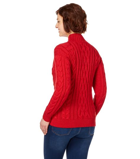 Red Pure Wool Womens Pure Wool Aran Zip Neck Sweater
