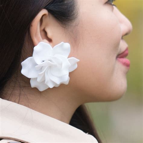 Large White Flower Earrings Statement Earrings Acrylic Bridal Hawaii