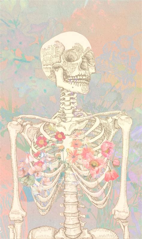 Pastel Skeleton Flowers Anatomy Lockscreen Wallpaper Biology Art
