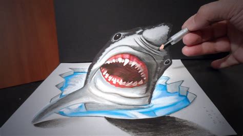 To draw a 3d shape, start by drawing a square in the center of a piece of paper. 3D Drawing a Great White Shark, Trick Art, Time Lapse ...