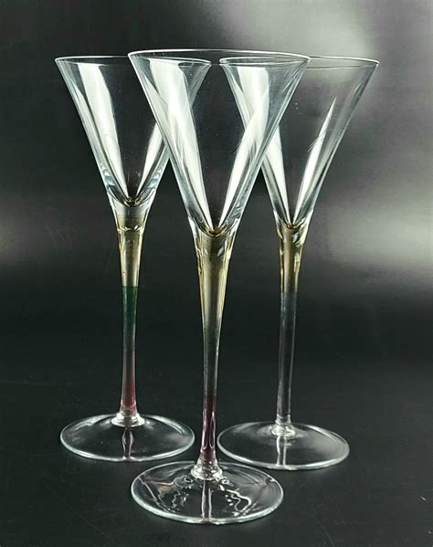 Vintage Long Multi Colored Stem Martini Glasses Set Of 3 Etsy