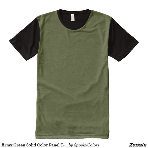 Army Green Solid Color Panel T Shirt Printed Shirts