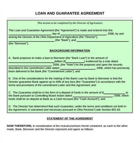 guarantee loan agreement form template  great loan