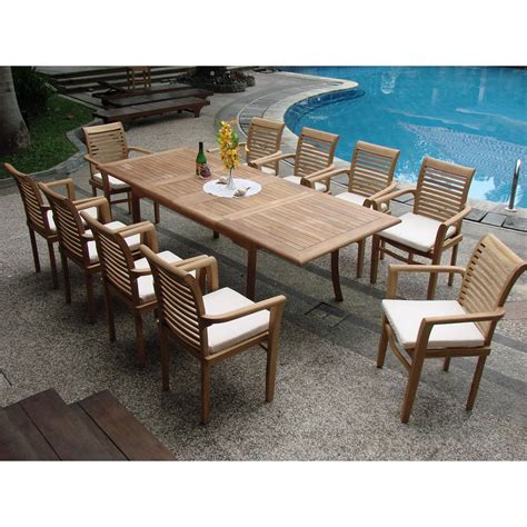Teak Dining Set10 Seater 11 Pc Large 117 Rectangle Table And 10 Mas