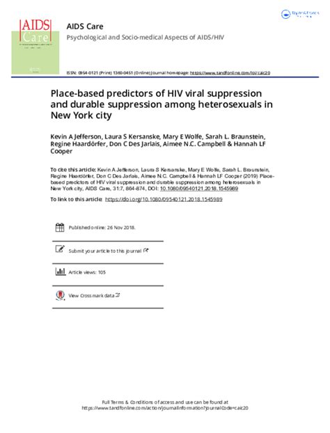 Pdf Place Based Predictors Of Hiv Viral Suppression And Durable Suppression Among