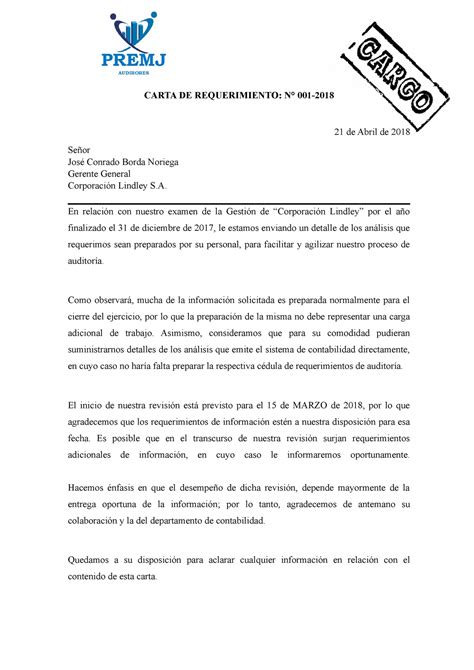 Modelo Carta De Requerimiento De Informacion Para Modelo Carta De