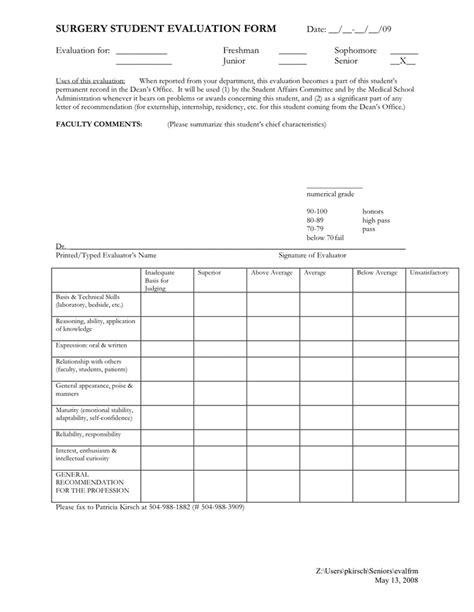 Student Feedback Form Template Word