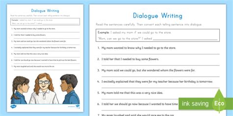 Dialogue Writing Worksheet Dialogue Quotation Marks Writing Writing