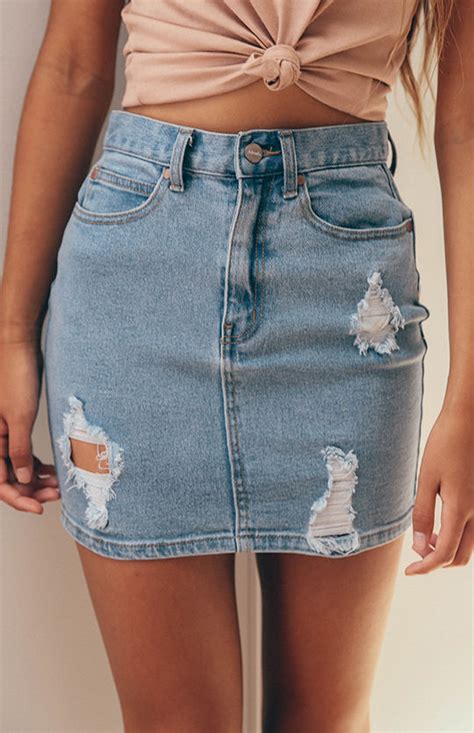 Fashion Womens Ripped Rip Detail Stretch Denim Mini Skirt Pencil Mini