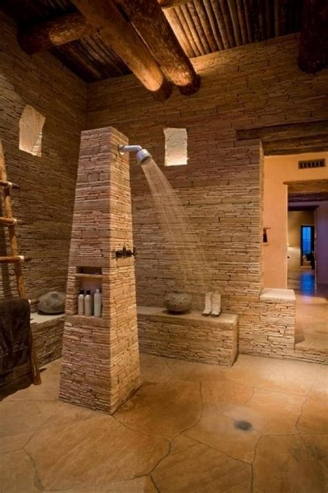 Natural stone bathroom natural stones bathroom vanity tops bathroom ideas bathroom feature wall stone tiles carrara porcelain tile white walls. 25 Inspiring and Echanting Rustic Bathroom Decor Ideas