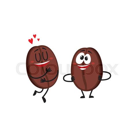Two Funny Coffee Bean Characters One Stock Vector Colourbox