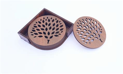 Tea Coasters Wooden Tea Coasters Drink Coasters With Stand Etsy