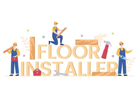 Floor Installation Cartoon Illustration With Repairman Laying