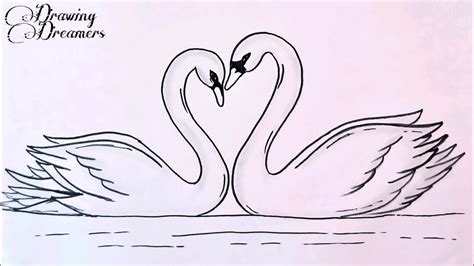 How To Draw Two Swans Making A Heart Two Lover Swans Youtube
