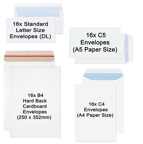 Mixed Pack Envelopes Dl C5 C4 90 Gsm Self Seal White No Window