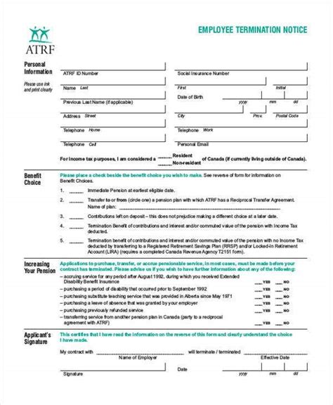 Printable Termination Form