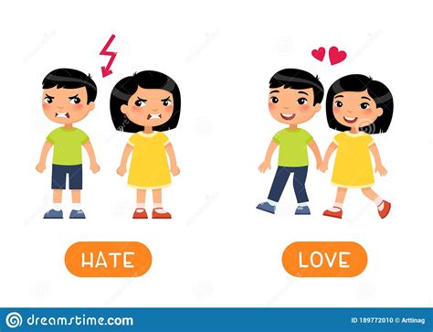 Love And Hate Antonyms Flashcard Vector Template Opposites Concept