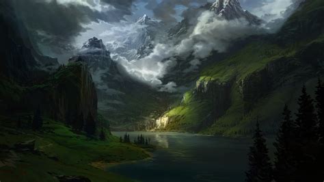 Download Wallpaper 1920x1080 Fantasy Nature River Mountains Full Hd