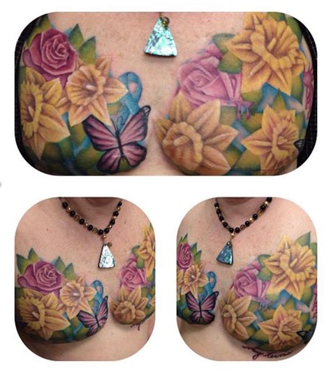 Beautiful Floral Flowers Double Mastectomy Tattoo By Female Artist Amanda Creek Located In Oak