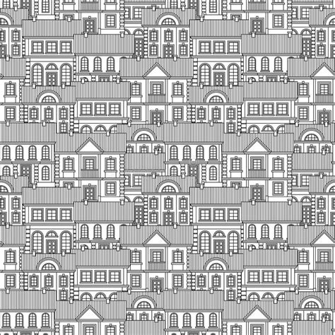 Set Of Monochrome Houses Flat Style Vector Seamless Pattern Stock