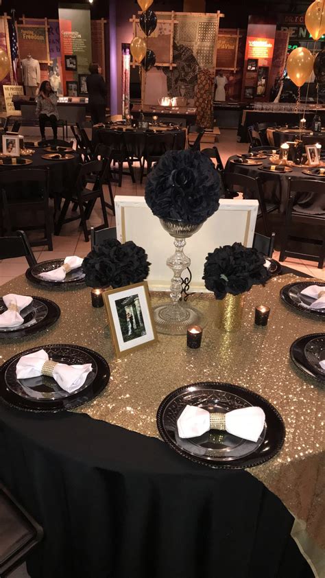 Check spelling or type a new query. Black and gold table decor | Birthday party table decorations, Black gold party, Birthday party ...