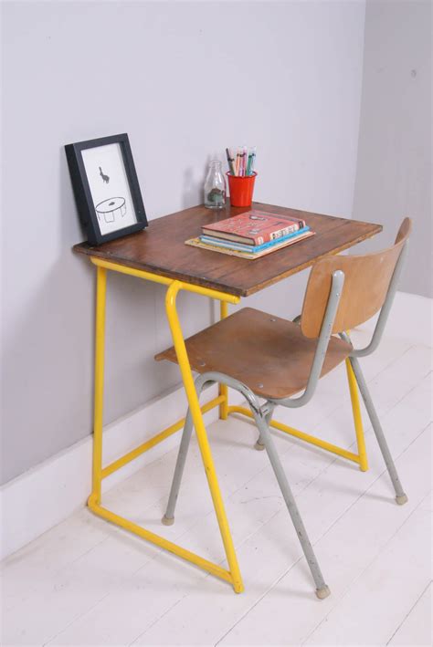 Create a home office with a desk that will suit your work style. Children's Vintage School Exam Desk with Yellow Metal Legs ...