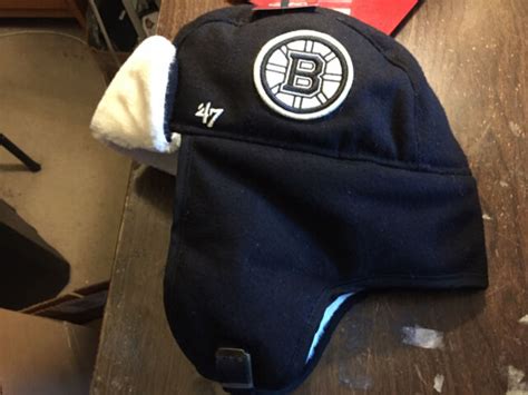 Boston Bruins Nhl Lettermen 47 Trapper Hat Cap Adjustable Sherpa