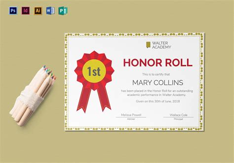 Honor Roll Certificate Design Template In Psd Word Publisher