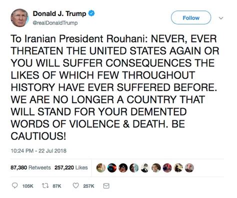 Donald Trump Iranian President Rattle Sabers Over Twitter