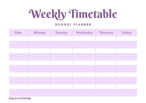 Weekly Timetable Revision Tips Gcse Revision School Planner