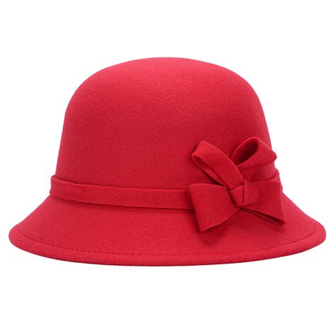 Women Solid Color Autumn And Winter Hat Wool Bucket Wide Brim Hat With Bow Fashion Thermal Hat