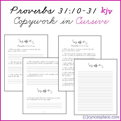 Copywork For Proverbs 3110 31 In Cursive Kjv Cursive