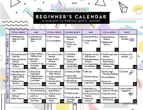 A 28 Day Workout Calendar For Beginners Blogilates Fitness Food