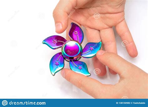 Girl To Play With Fidget Spinner In His Hands The Concept Of Relieving Stress Develop A Small