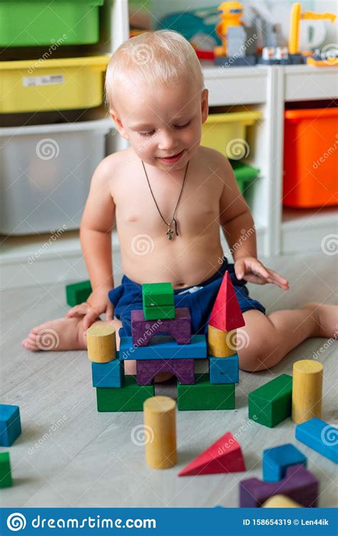 Cute Baby Boy Playing With Building Blocks Stock Image Image Of