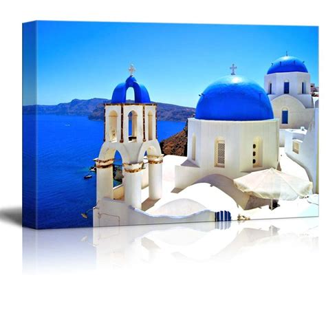 Canvas Prints Wall Art Beautiful Blue Dome Churches Of Santorini