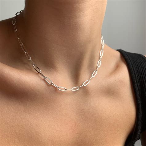 Silver Paperclip Necklace Solid 925 Silver Sterling Silver Etsy Canada