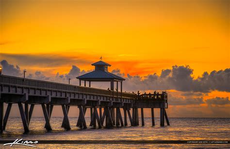 Deerfield Beach Fishing Pier Sunrise Warm Colors Royal Stock Photo