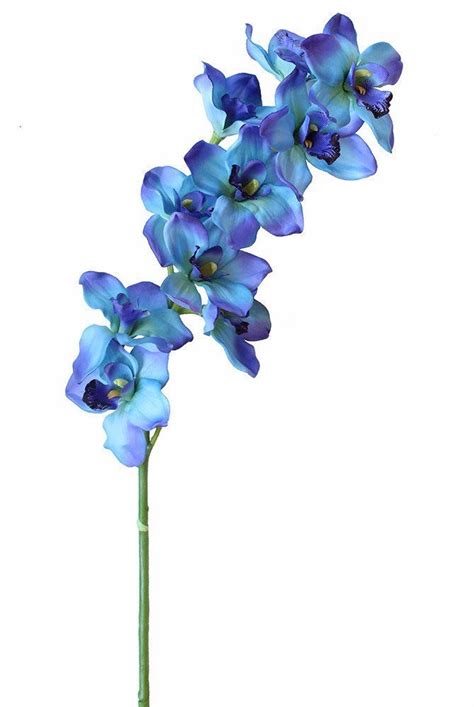 Cymbidium Orchid Silk Flower Spray In Blue 36 Tall With 10 Flowers Tropical Wedding Flowers