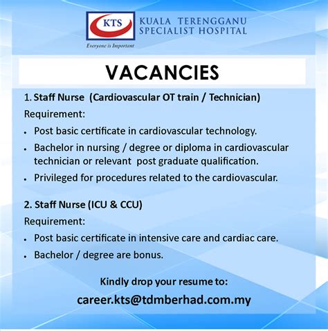 Kerja kosong jobs now available in kuala lumpur. Jawatan Kosong di Kuala Terengganu Specialist Hospital ...