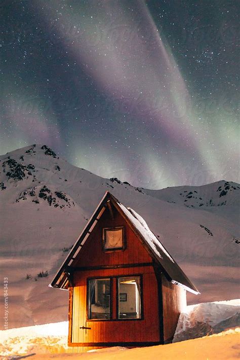 Aurora Display Over Cabins Up Hatcher Pass In Alaska