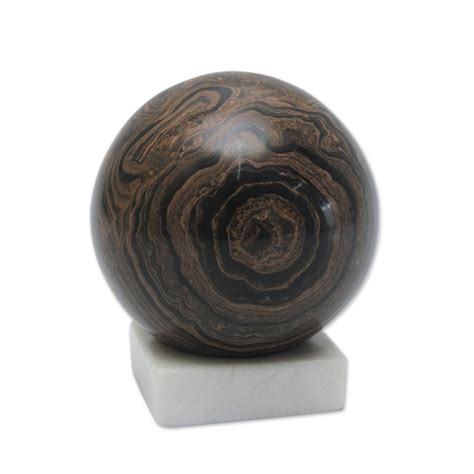 Handcrafted Andean Stromatolite Sculpture With Onyx Stand Our Earth