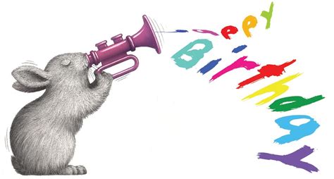 Rabbit Playing Happy Birthday On Trumpet On White Background Stock Images