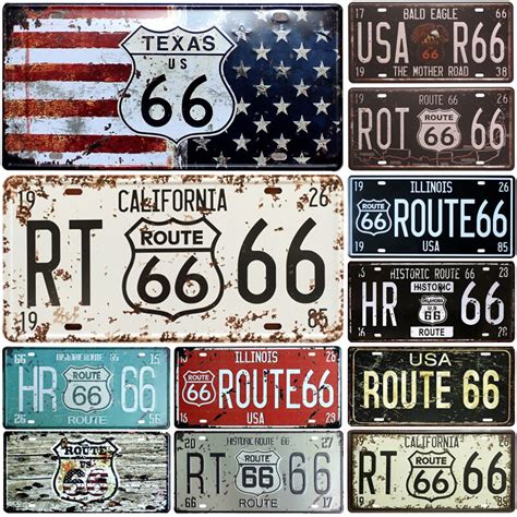 66 Route Group License Plate Metal Plate Car Number Tin Signs Bar Pub