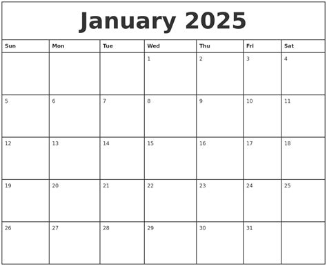 January 2025 Printable Monthly Calendar