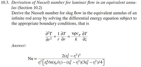 Derivation Of Nusselt Number For Laminar Flow Chegg Com