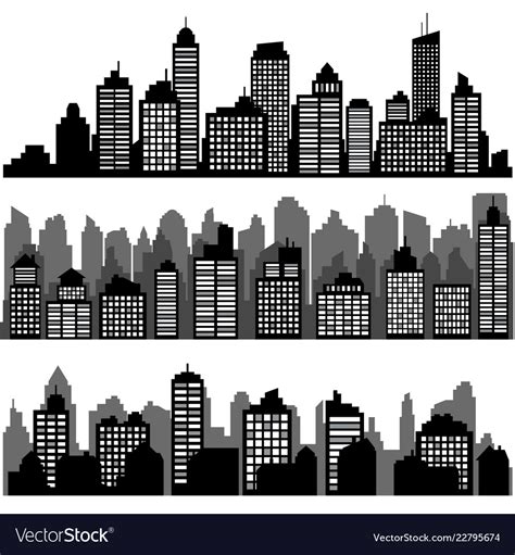 Set Of Different Black Horizontal Night Cityscape Vector Image