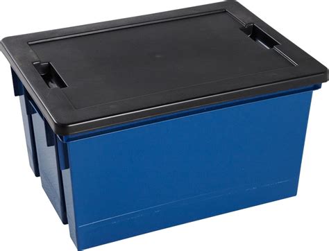 Bacs plastique à parois et fond pleins. Bac de rangement plastique bleu + couvercle 50 L | Bricoman