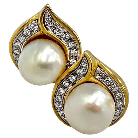 Natural Baroque South Sea Pearl And Diamond Earrings For Sale At